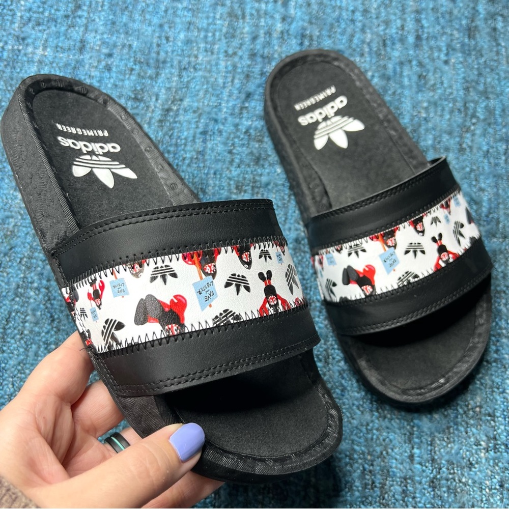 Adidas x Philip Colbert Adilette Boost Save The Lobster Slide Sandals in Black